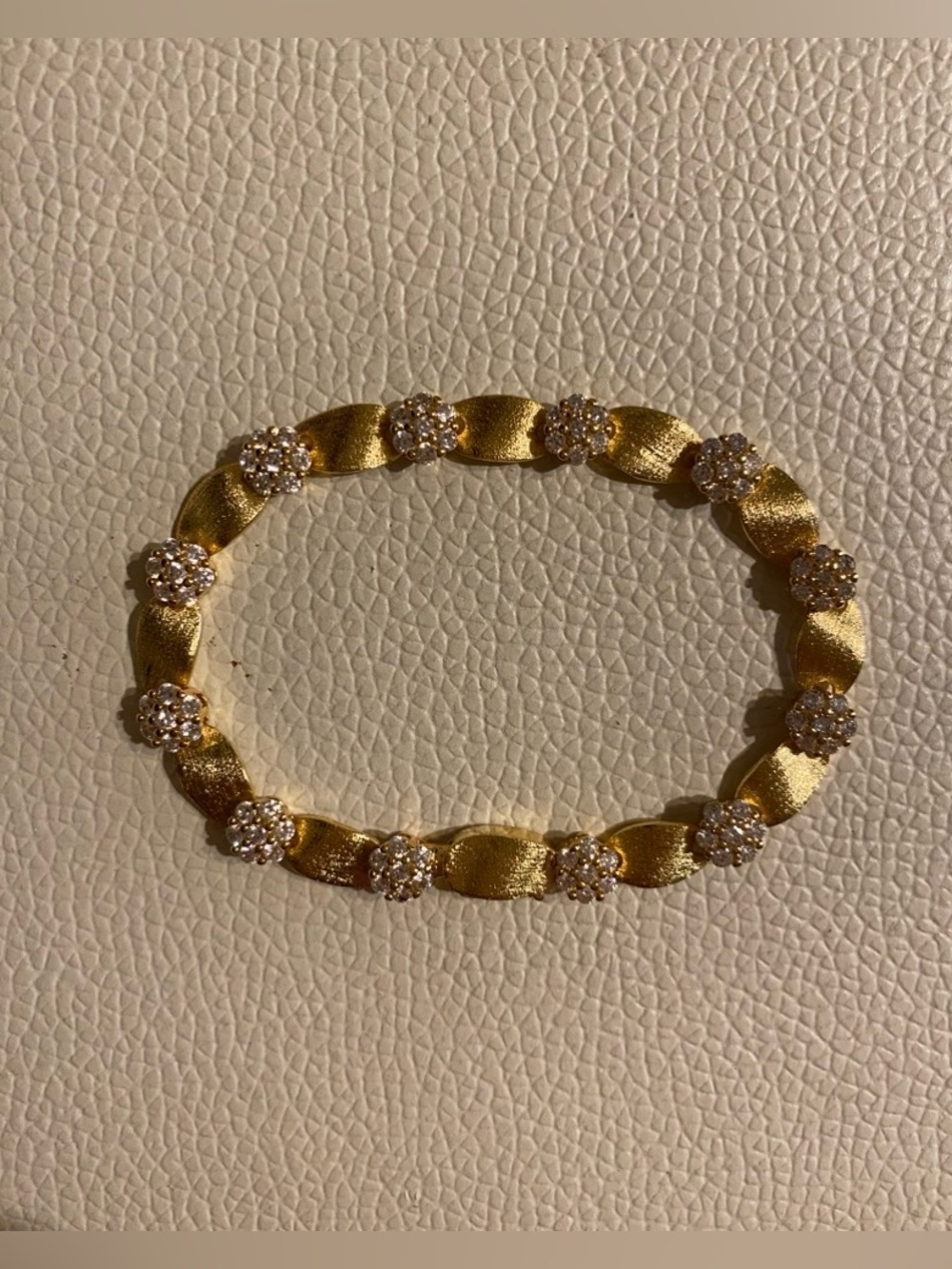Oval Links Chain CZ Brushed 14K Gold Plated Sterling Silver
